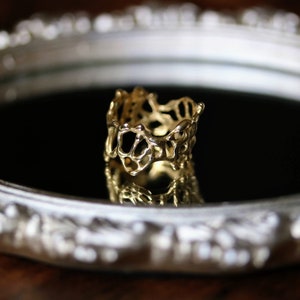 Statement Ring: Organic Lace Ring "Jukai" Size 6.5  Stackable Statement Ring, Every Day wear *ready to ship in Brass