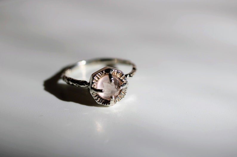 Rose quartz silver solitaire ring-Rose cut rose quartz silver ring, dainty silver rose quartz ring, healing stone ring image 1