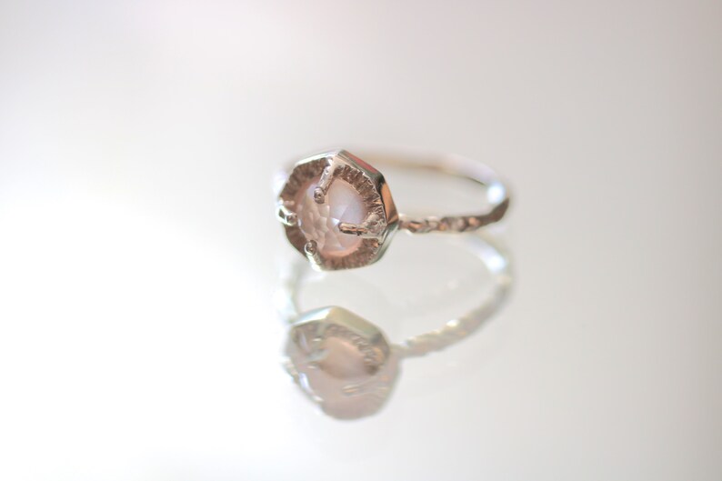 Rose quartz silver solitaire ring-Rose cut rose quartz silver ring, dainty silver rose quartz ring, healing stone ring image 5