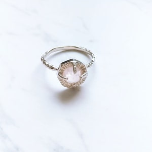 Rose quartz silver solitaire ring-Rose cut rose quartz silver ring, dainty silver rose quartz ring, healing stone ring image 9