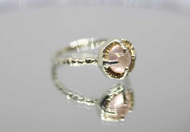 Rose quartz silver solitaire ring-Rose cut rose quartz silver ring, dainty silver rose quartz ring, healing stone ring image 10