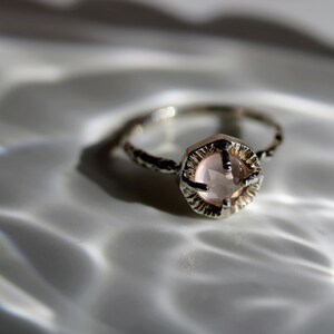 Rose quartz silver solitaire ring-Rose cut rose quartz silver ring, dainty silver rose quartz ring, healing stone ring image 2