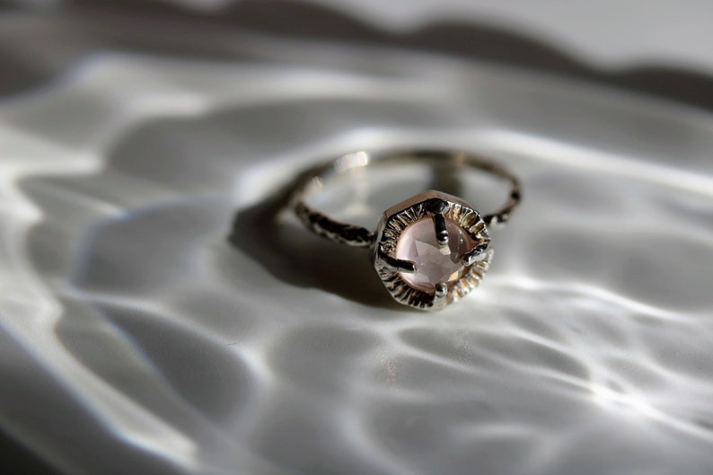 Rose quartz silver solitaire ring-Rose cut rose quartz silver ring, dainty silver rose quartz ring, healing stone ring image 2