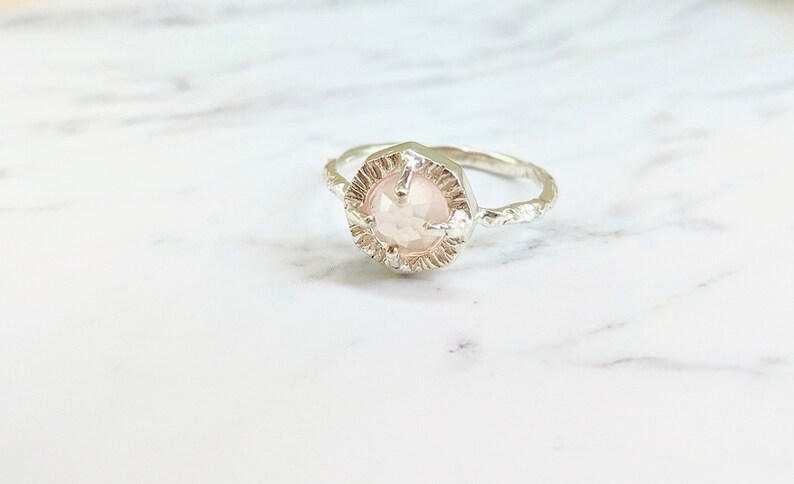 Rose quartz silver solitaire ring-Rose cut rose quartz silver ring, dainty silver rose quartz ring, healing stone ring image 6