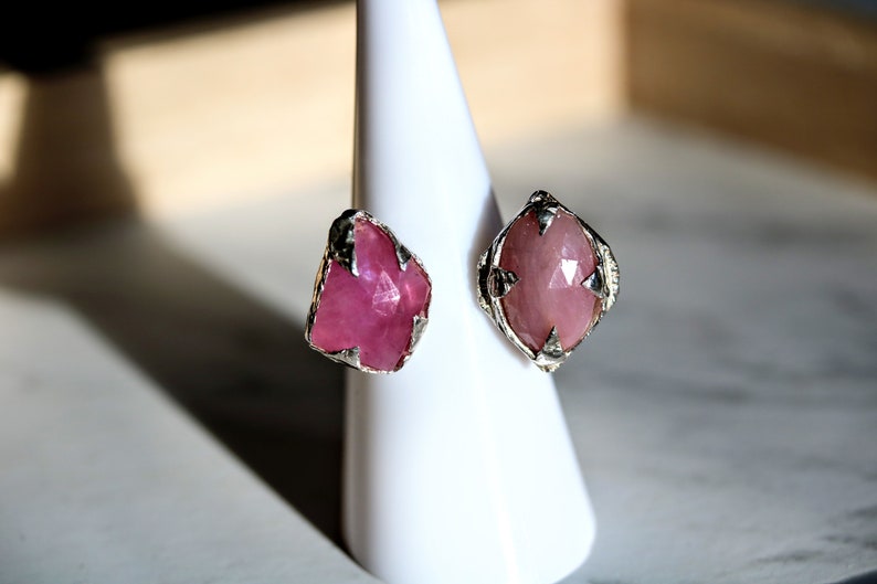 Pink Sapphires Celestial Open Ring, Large Pink sapphires open ring, Red Sapphires open ring, double sapphire ring, image 1