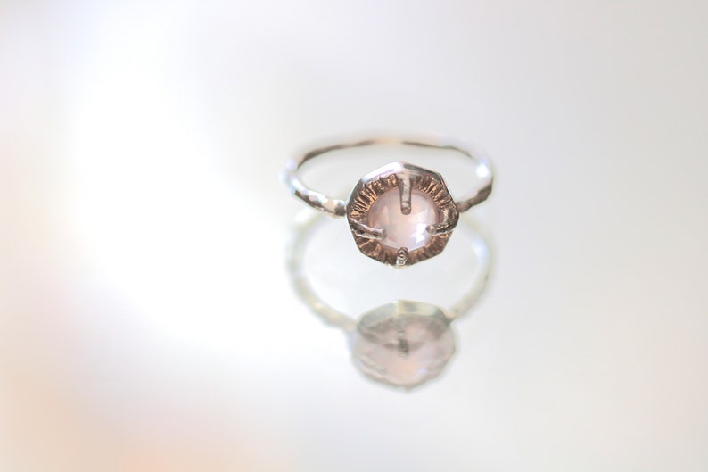 Rose quartz silver solitaire ring-Rose cut rose quartz silver ring, dainty silver rose quartz ring, healing stone ring image 3