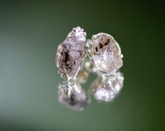 Brincos de prata esterlina com diamantes Herkimer: cristal de quartzo exclusivo
