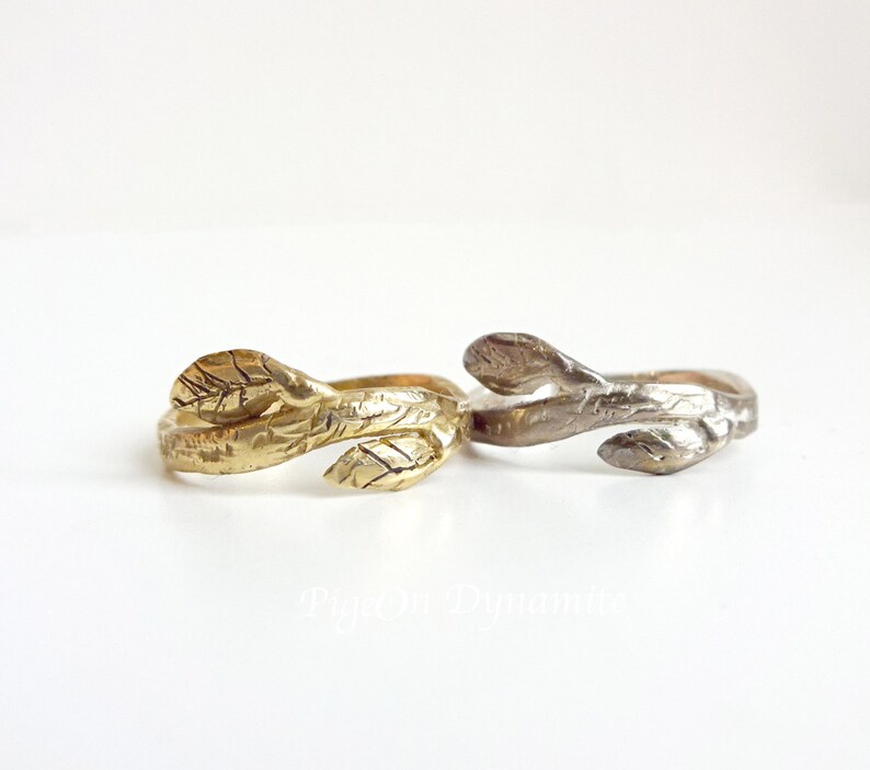 Leaf & Twig Sterling Silver/Brass Stackable Ring/Stacking Rings/ Stackable Leaf Rings image 5