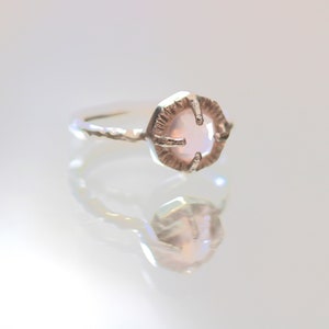 Rose quartz silver solitaire ring-Rose cut rose quartz silver ring, dainty silver rose quartz ring, healing stone ring image 4