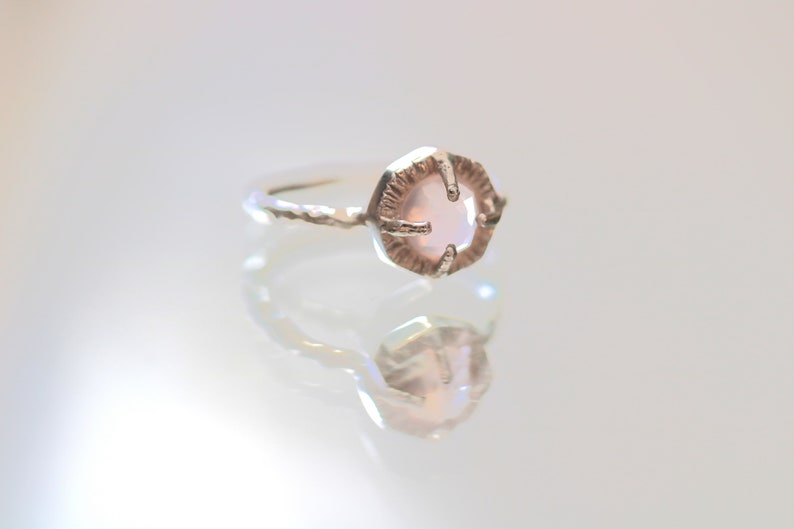 Rose quartz silver solitaire ring-Rose cut rose quartz silver ring, dainty silver rose quartz ring, healing stone ring image 4