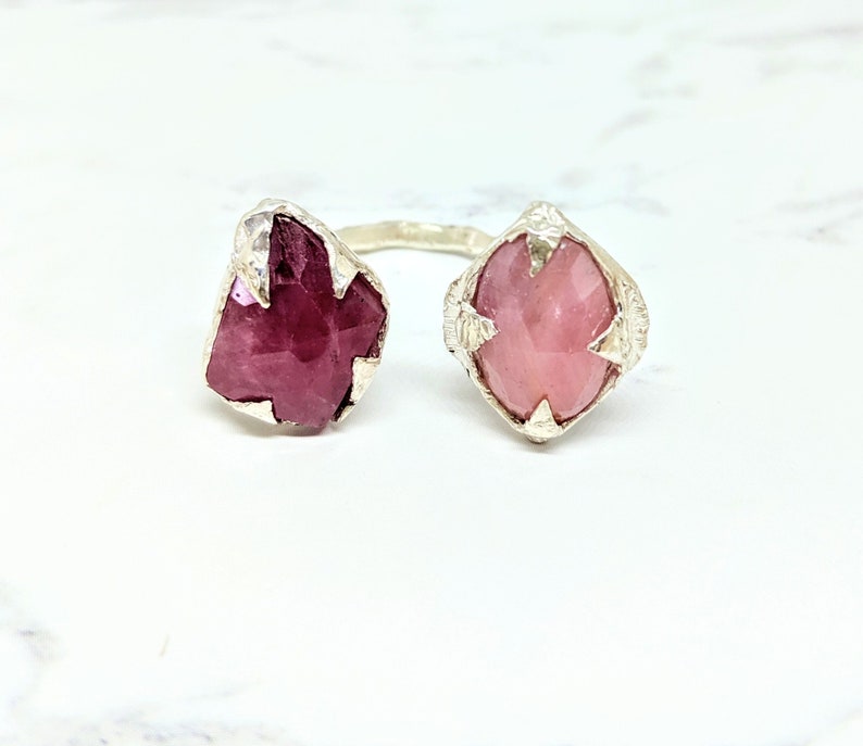 Pink Sapphires Celestial Open Ring, Large Pink sapphires open ring, Red Sapphires open ring, double sapphire ring, Pink Sapphires SS