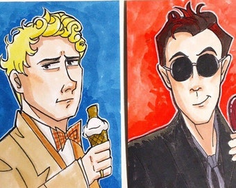 Set of 2 - Good Omens - Original ACEO Sketchcards