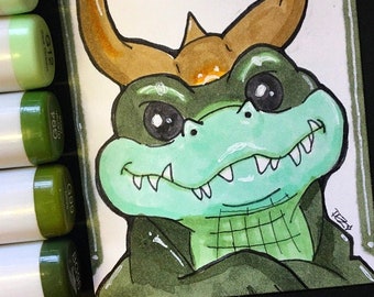 The Superior - Original ACEO Sketchcard - Alligator Loki - Artist Trading Card Illustration