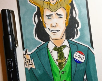 Glorious Loki Tom Hiddleston Original ACEO Sketch Card Fan Art