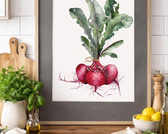 Original Beet Watercolor Painting – Hand-Painted Botanical Kitchen Art, Matted 16x20