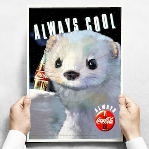 FERRET ART - &quot;Dew Coca&quot; vintage commercial poster, ferret edition! Ferret & stoat lover edition