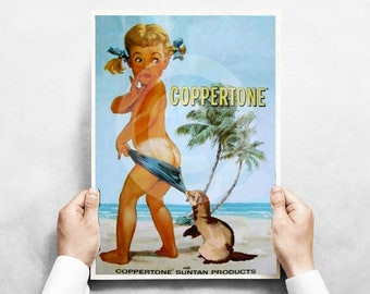 FERRET ART - "Coppertone" vintage commercial poster, FERRETIZED, ferret edition, digital download