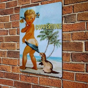 Metal plaque &quot;Coppertone&quot; FERRET edition! Ferret lover gift and home decor, 7.9&quot; x 11.8&quot;