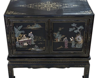 Vintage Black Lacquer Chinoiserie Cabinet on Stand, 30″H, Read entire ad!!! Shipping not included in cost!!! PA6483MS