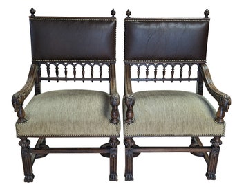 Pair of Louis XIV Armchairs, Rams Head, 41″H, 1900’s, Read entire ad!!! Shipping not included in cost!!! PA6475CM