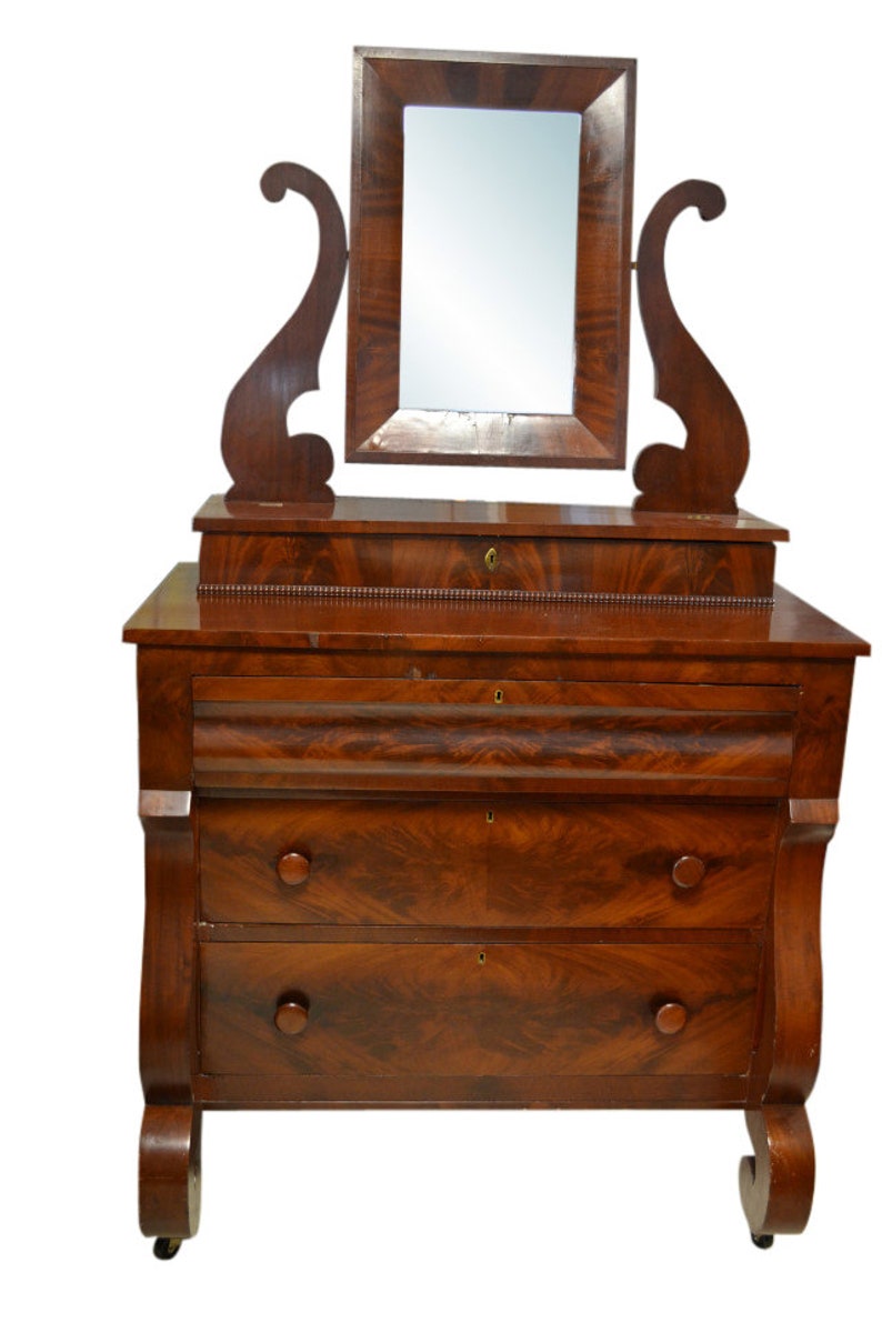 Antique American Empire Chest With Mirror Dresser Mahogany Circa 1840 Delivery Cost Extra Contact For E Pa2605