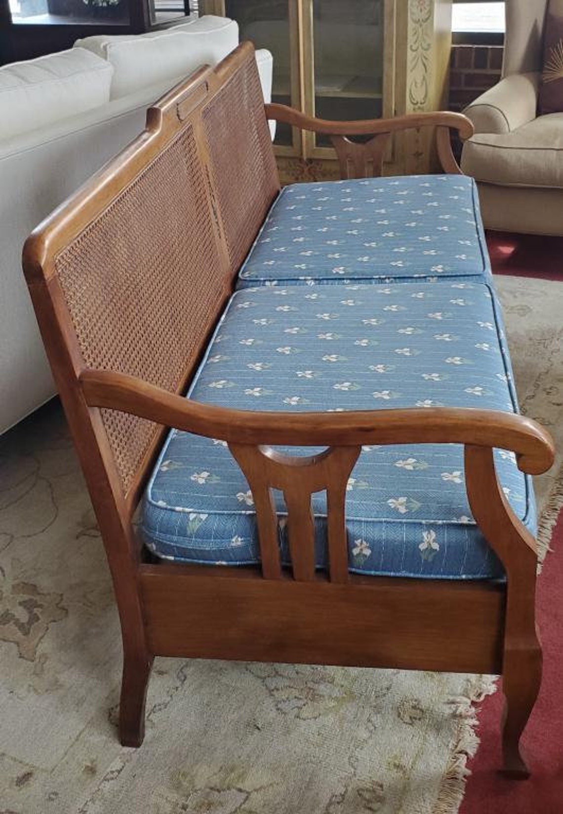 Sheraton Style Antique Walnut Cane Back Sofa 71.5W Read Etsy