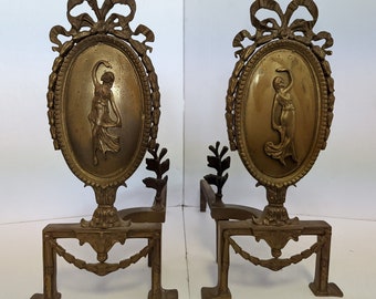 Pair of Vintage Victorian Style Brass Andirons, 16.25″H, PA6083EC