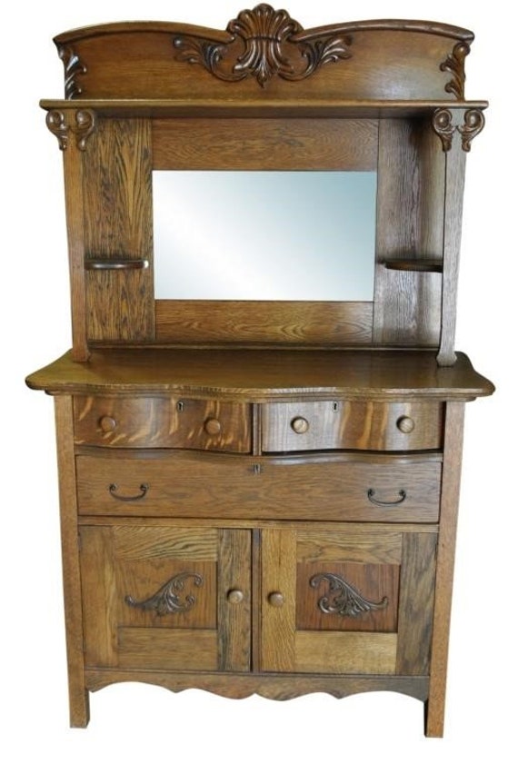 Antique Victorian Golden Oak Buffet Mirror 71h Circa 1890 Golden Oak Buffet Mirror 71h Circa 1890