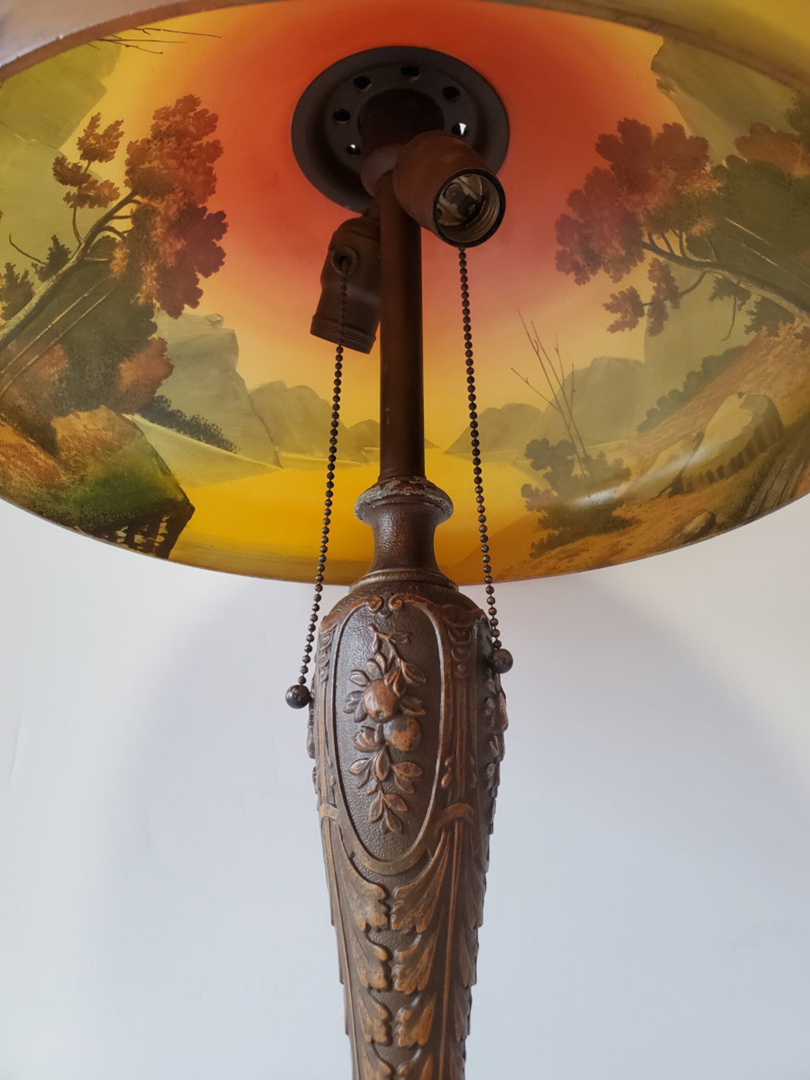 Antique Phoenix Style Reverse Painted Table Lamp 23H Etsy
