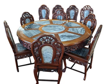 Vintage Stone Inlay Dining Table, 10 Chairs, 60″Round, Read the Entire Ad!!!, PA6488MS