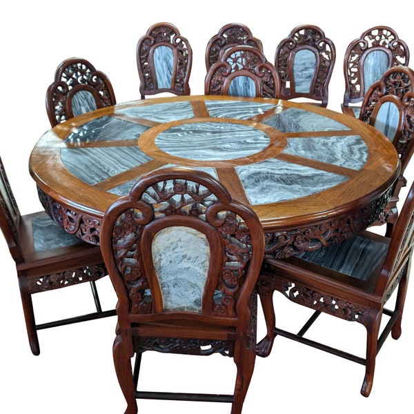 Vintage Stone Inlay Dining Table, 10 Chairs, 60″Round, Read the Entire Ad!!!, PA6488MS