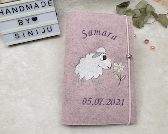 U-booklet cover made of wool felt | Protective cover with name | Gift for birth , personalized, sheep