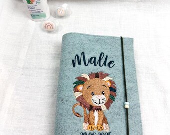 Personalized Lion Baby Record Book Cover | Baby Record Book Cover with Name | Baby Boy Gift | Wool Felt Protective Cover | Embroidered