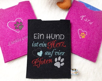 Pet passport cover / animal id cover embroidered *A dog is a heart on four paws*