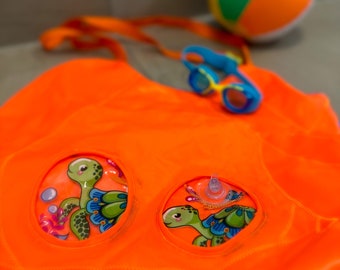 Upcycling zwemtas gemaakt van gerecycled zwemring - duurzame grote strandtas - unique turtle love