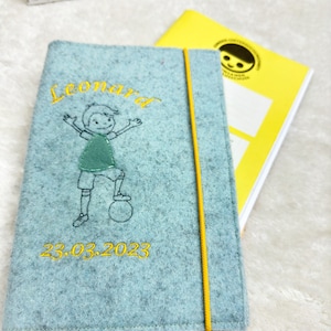 Fodera Uheft in feltro di lana | custodia protettiva personalizzata con nome | Regalo per nascita, baby shower o semplicemente così, calciatore