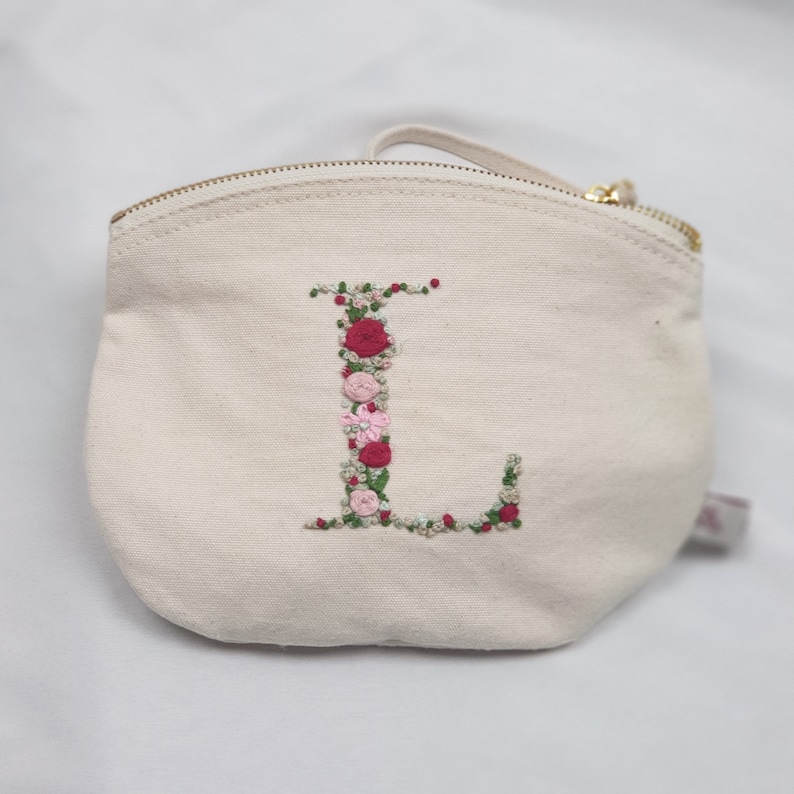 Cosmetic bag hand-embroidered with monogram image 1