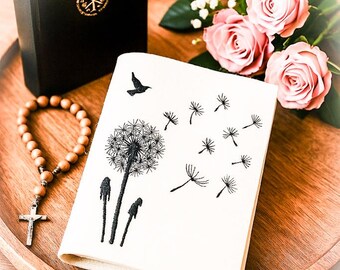 Personalized Prayer Book Cover – Wool Felt, Embroidered Dandelion & Name – Communion, Confirmation Gift