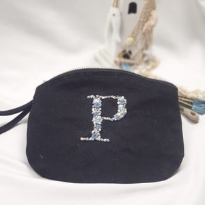 Cosmetic bag hand-embroidered with monogram image 3