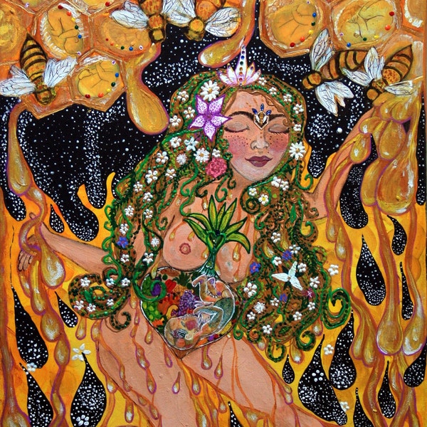 Fertility Goddess. Wisdom of the bees. Mother Nature. Abundance of Nature. Honey Bees. Galactic creation.divine feminine