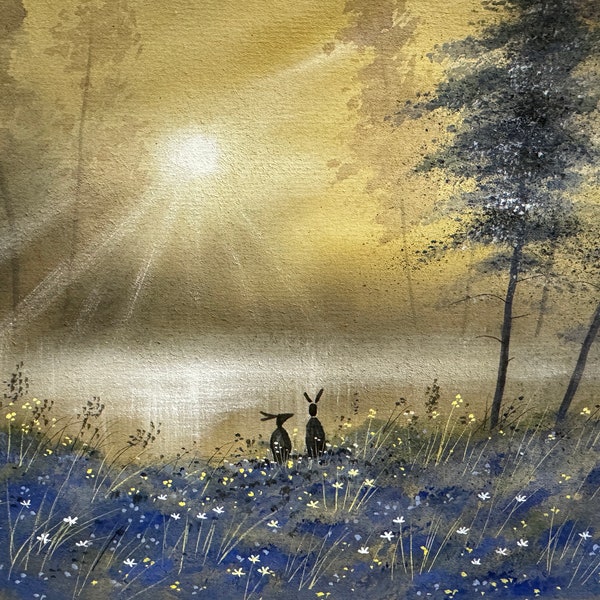 Limited Edition signed Giclee Print ‘ Bluebells and Hares   ‘  by Stephen Allen