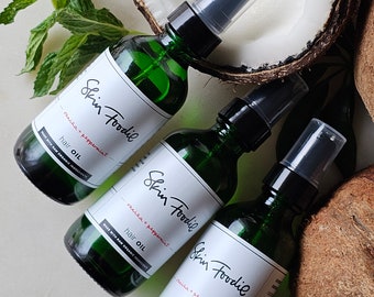 hair oil | vanilla + peppermint | argan coconut | skin foodie