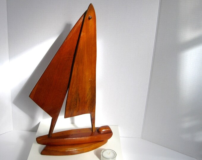 Vintage Large Wood Sailboat Sculpture Mid Century Coastal Etsy