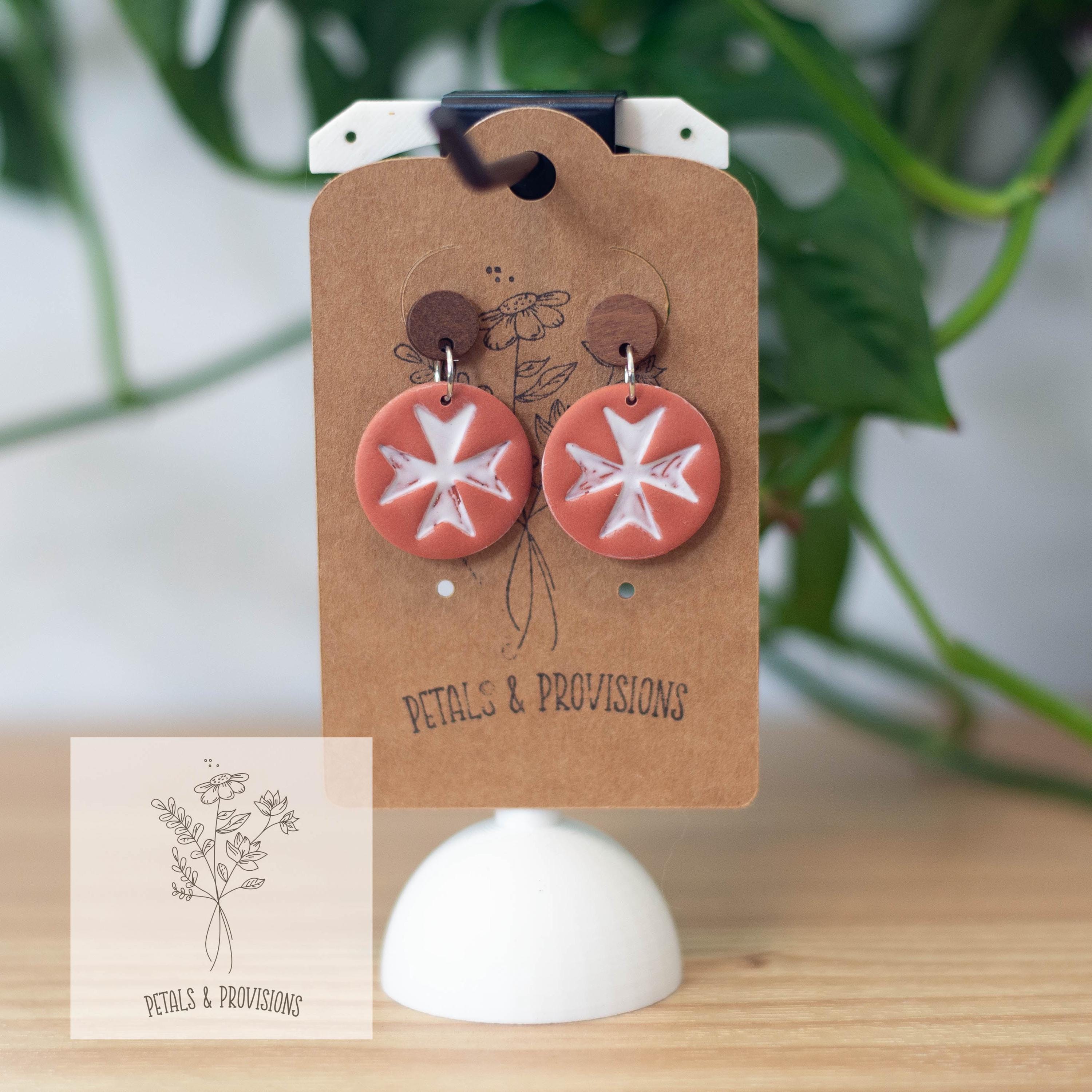 thumbnail image 2 of Maltese Cross Dangle Earrings – Black & Silver Finish, French Wire, Pewter #122 2 of 3