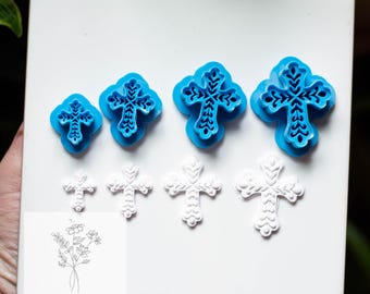 Decorative Floral Inverted Interior Cross - Polymer Clay Cutter - Different Sizes