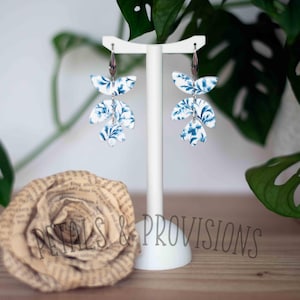 Blue Petal Drop Earrings - Handmade Polymer Clay Earrings