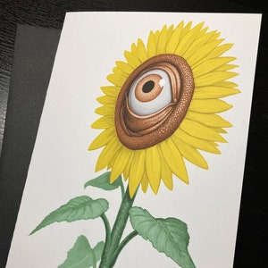 Zonnebloem - 5x7 geïllustreerde wenskaart + envelop