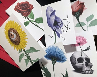 Flora Card Variety Pack - SIX 5x7 Illustrated Cards + Envelopes
