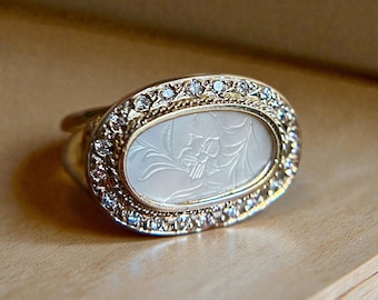 Layaway Zahlung # 2 - Vintage 14k geschnitzter MOP und Diamant Halo Ring