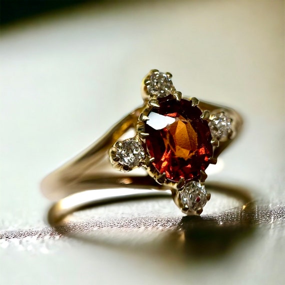 14k and 18k Gold Antique Garnet and Diamond Ring